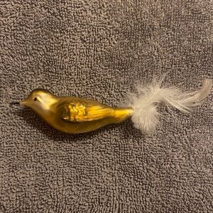 Antique Song Bird Ornament Mercury Glass Blue Silver Clip On Feather Tail Spun
